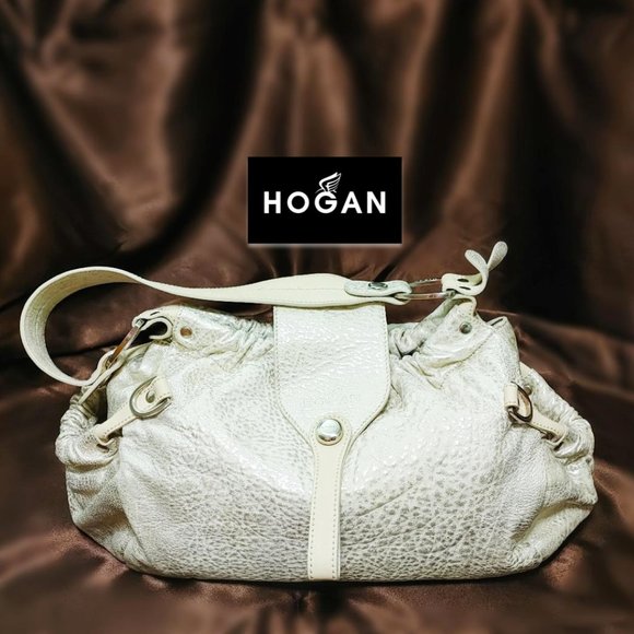 HOGAN Italy Creamy Beige Silver Metallic Hobo Slouchy Leather Large Shou… - Picture 3 of 13